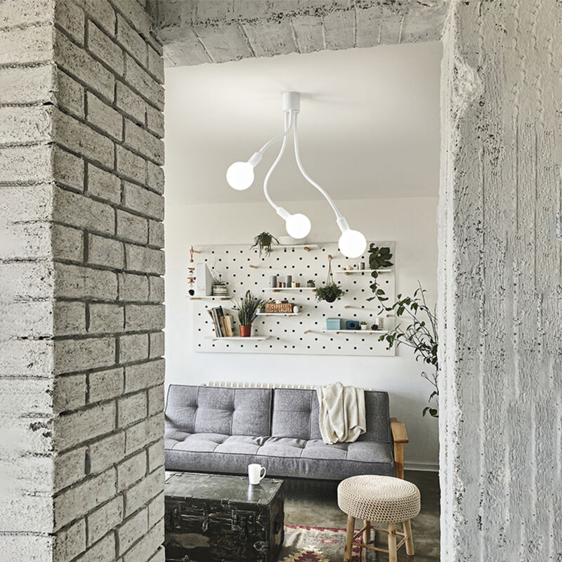 foto del prodotto plafoniera industrial minimal nordico bulbo metallo bianco 3 luci e27