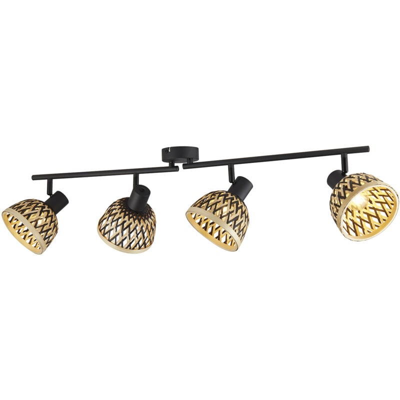 foto del prodotto plafoniera industrial nordico lancia acciaio nero legno marrone 4 luci e14