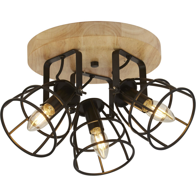 foto del prodotto plafoniera industrial-nordico visione acciaio nero marrone 3 luci e14