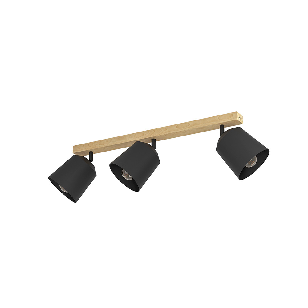 foto del prodotto plafoniera industrial pappagallo 3 luci legno marrone e nero