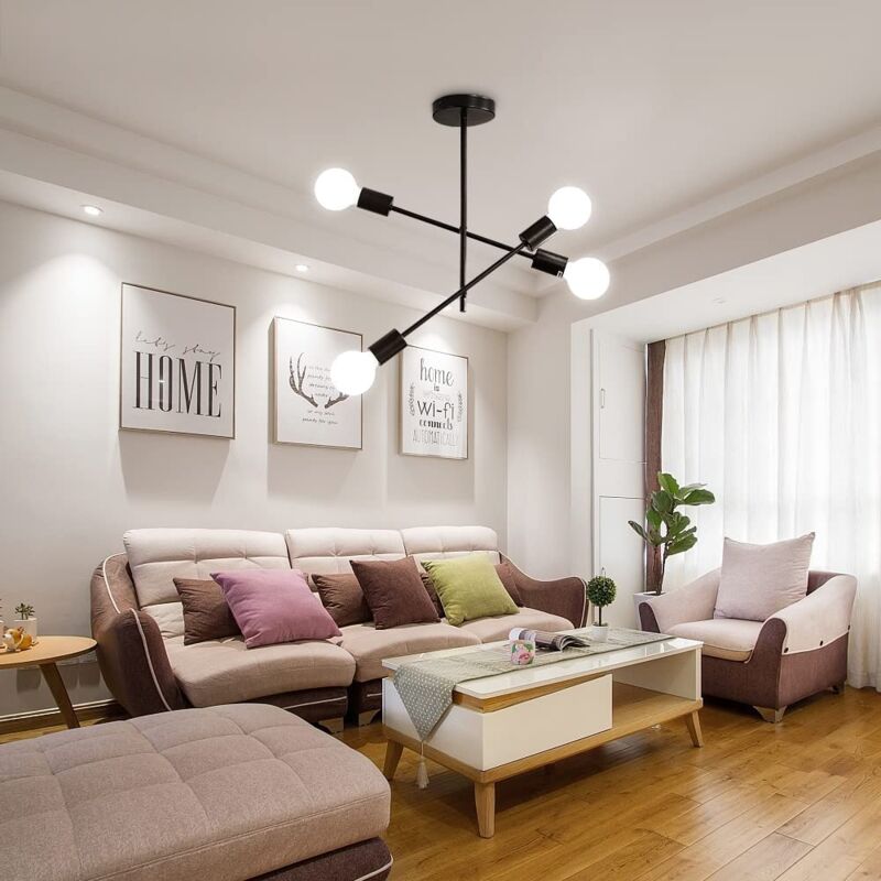 foto del prodotto plafoniera industriale a 4 teste, e27 plafoniere vintage senza lampadine per illuminazione e decorazione di interni, diametro 42cm goeco