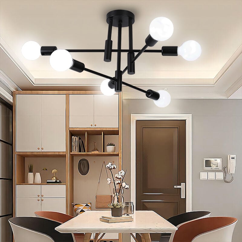 foto del prodotto plafoniera industriale moderna a 6 luci illuminazione in metallo per interni e27 lampada da soffitto lampadario per soggiorno cucina camera da letto