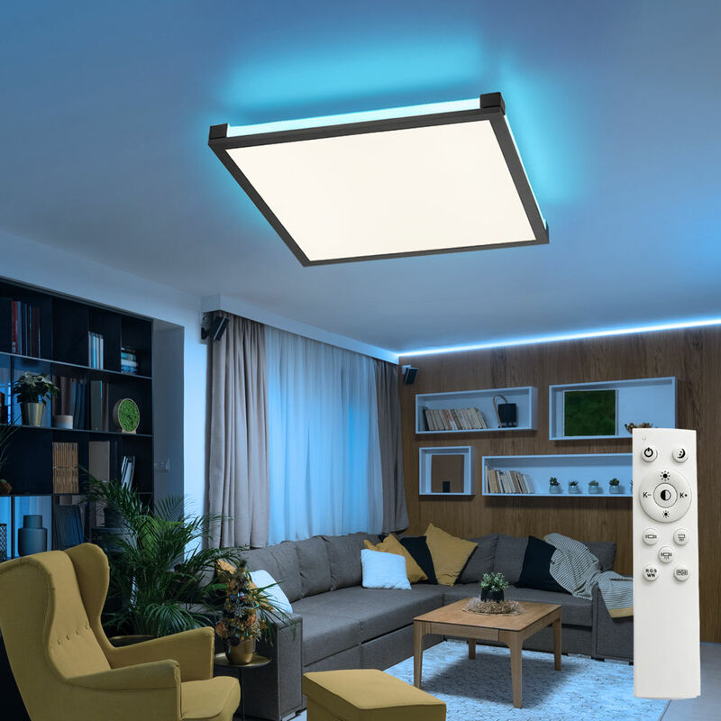 foto del prodotto plafoniera lampada camera da letto pannello led, telecomando, cct bianco caldo bianco freddo, plafoniera nera, 24w 1400lm 2700 5000k, lxa 45x7,1 cm