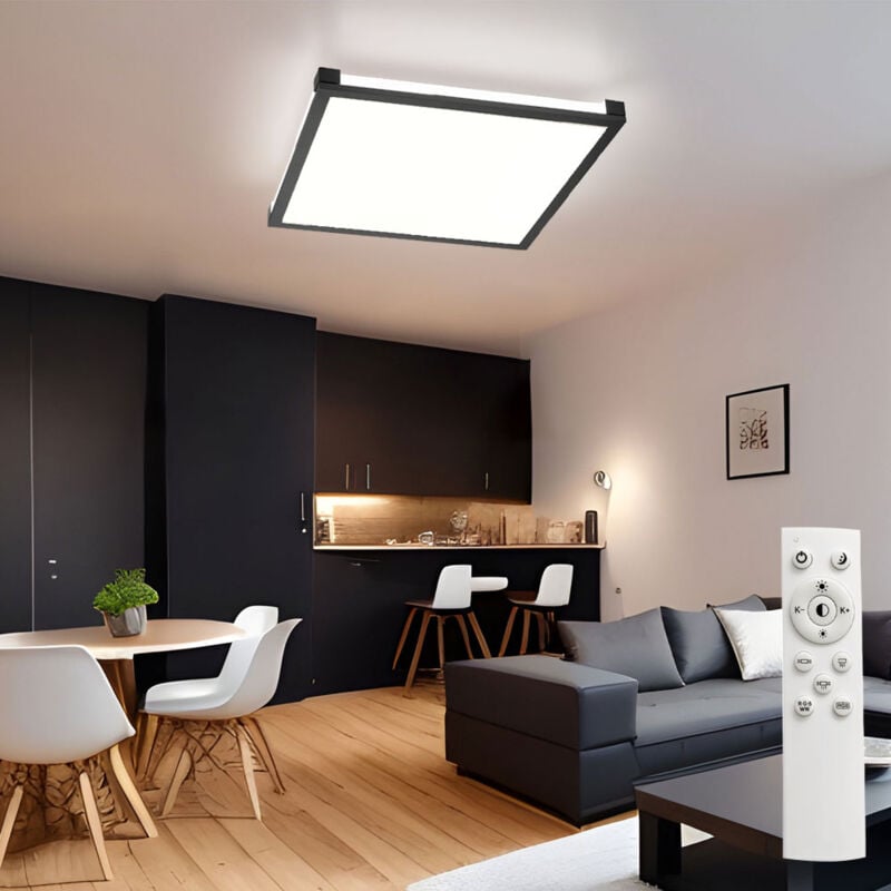 foto del prodotto plafoniera lampada camera da letto pannello led, telecomando, cct bianco caldo bianco freddo, plafoniera nera, 24w 1400lm 2700 5000k, lxa 45x7,1 cm