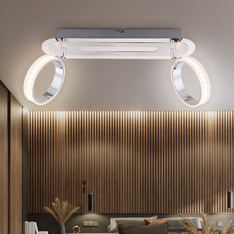 foto del prodotto plafoniera lampada da soffitto a led cromata a 2 luci per camera da letto, faretti mobili, 2x 5w 2x 350lm bianco caldo, lxh 16,5x35 cm