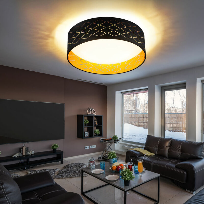 foto del prodotto plafoniera lampada da soffitto a led per sala da pranzo con effetto stella, tessuto oro nero, 18w 1000lm 3000k, dxh 40x12cm