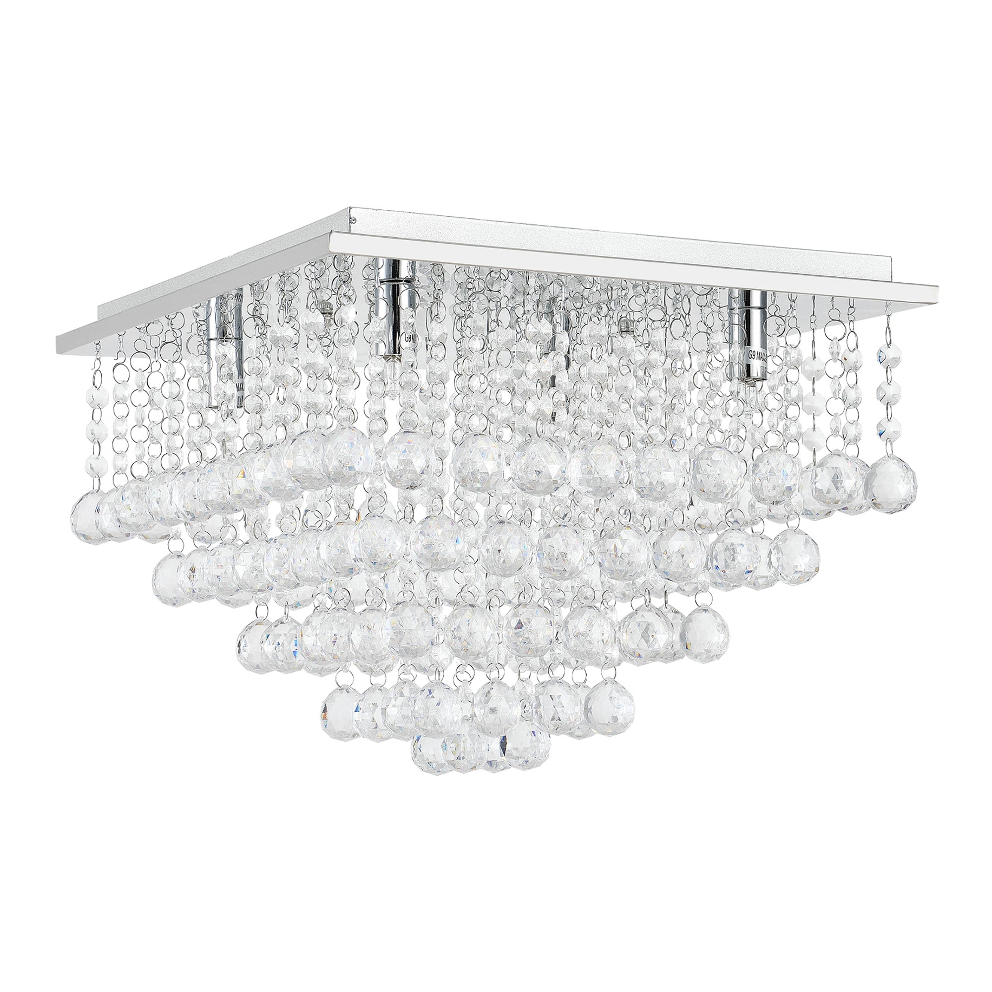 foto del prodotto plafoniera lampada da soffitto alluminio cristallo artistico 38 x 38 cm cromo e bianco 030003212