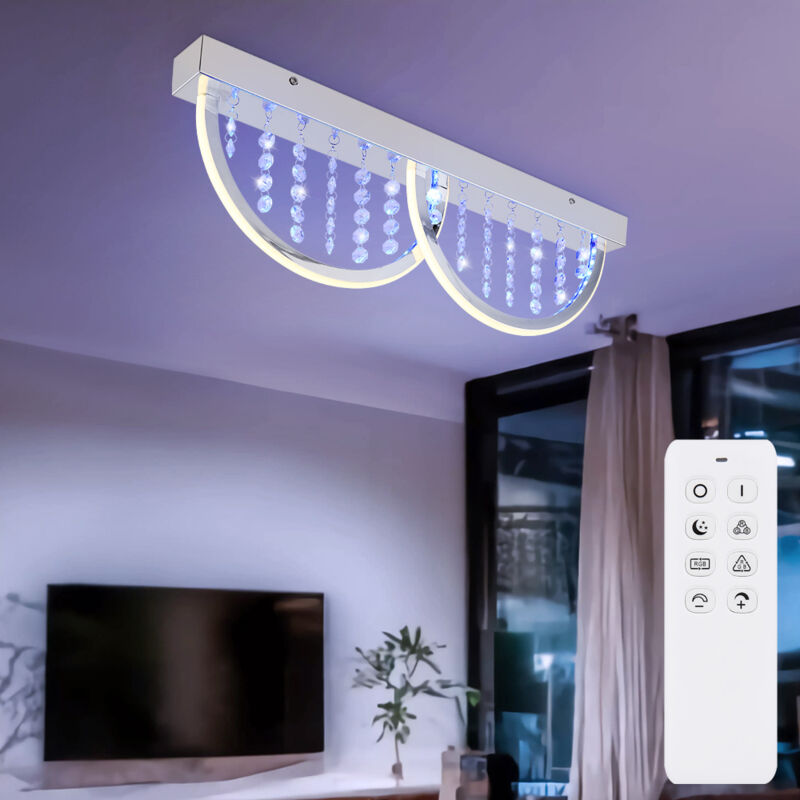 foto del prodotto plafoniera lampada da soffitto design luce cucina dimmerabile telecomando luce notturna rgb funzione memoria, metallo k5 cristalli opale cromato, 1x