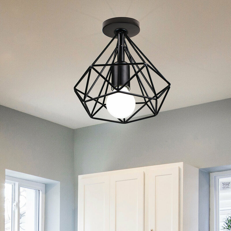 foto del prodotto plafoniera, lampada da soffitto in industriale stile, illuminazione 20cm con gabbia a form di diamantata per soggiorno camera da letto nero 