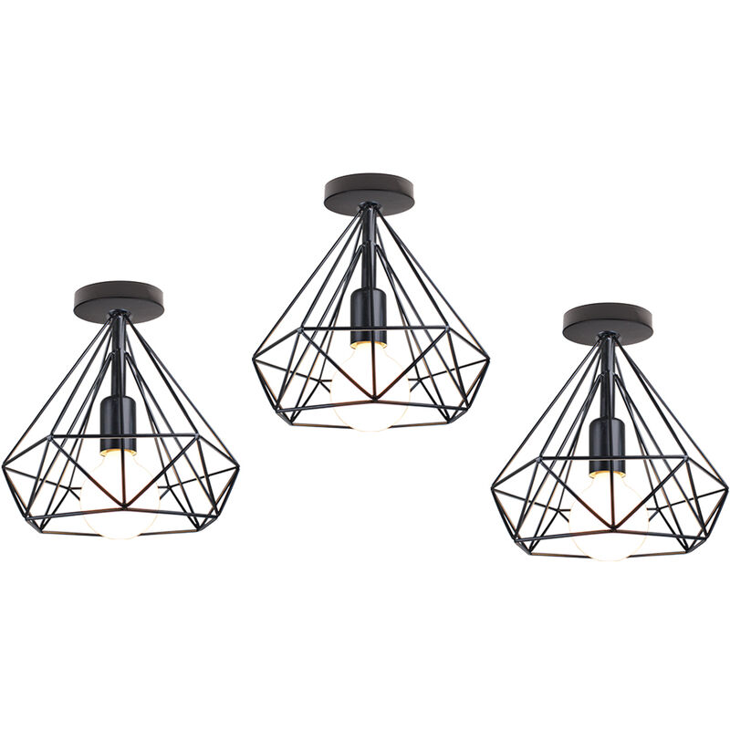 foto del prodotto plafoniera, lampada da soffitto in industriale stile, illuminazione 25cm con gabbia a form di diamantata per soggiorno camera da letto 3x nero 