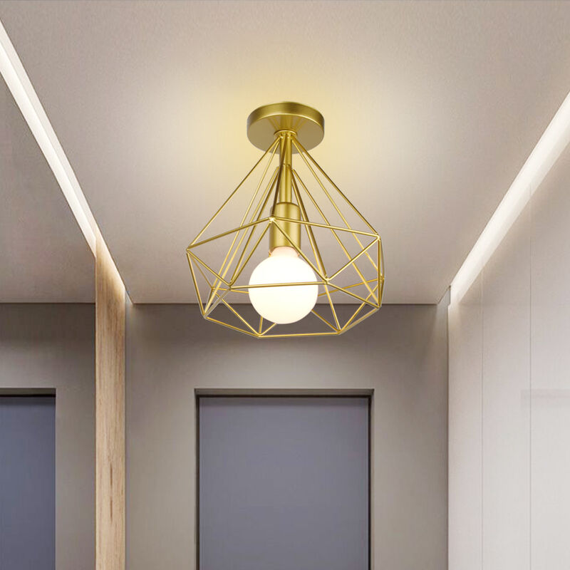 foto del prodotto plafoniera, lampada da soffitto in industriale stile, illuminazione 25cm con gabbia a form di diamantata per soggiorno camera da letto oro 1 pezzi