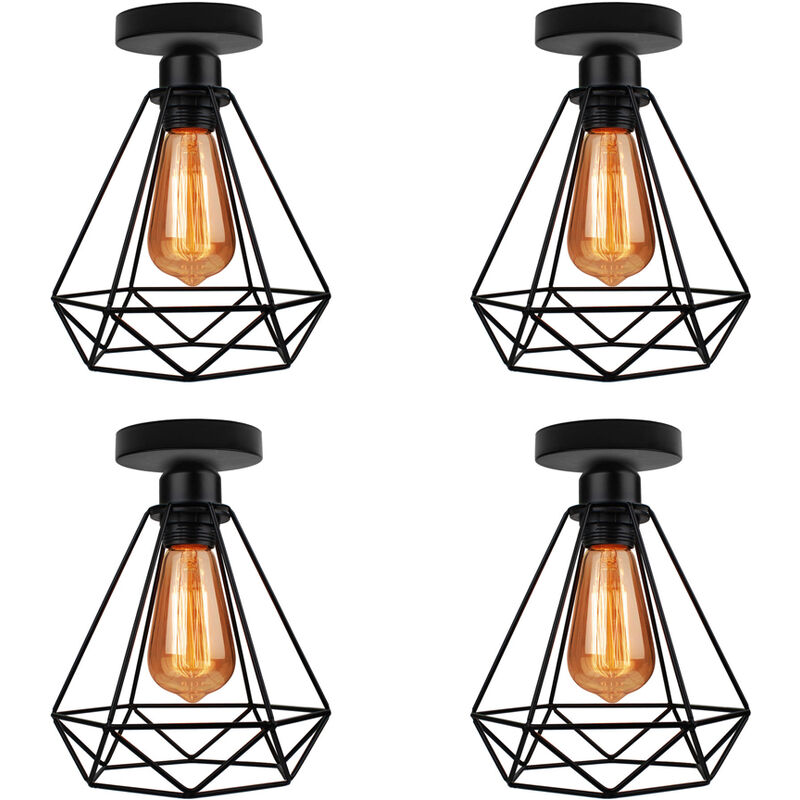 foto del prodotto plafoniera, lampada da soffitto in metallo, illuminazione con 20cm gabbia a form di diamante, lampadario con attacco e27 4x nero 