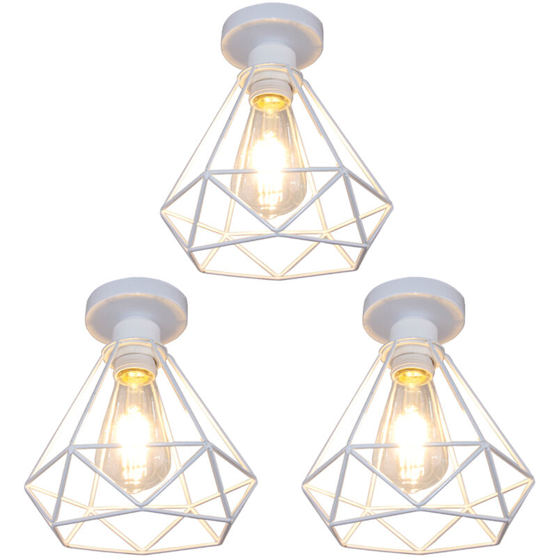 foto del prodotto plafoniera, lampada da soffitto in metallo, illuminazione con 20cm gabbia a form di diamante, lampadario con attacco e27 bianco 3 pezzi