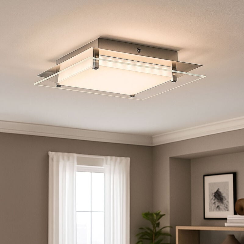 foto del prodotto plafoniera lampada da soffitto lampada da camera da letto, dimmerabile, vetro nichel satinato opaco, 1x led 40w 2000lm 3000k, hxlxl 7,5x50x50cm