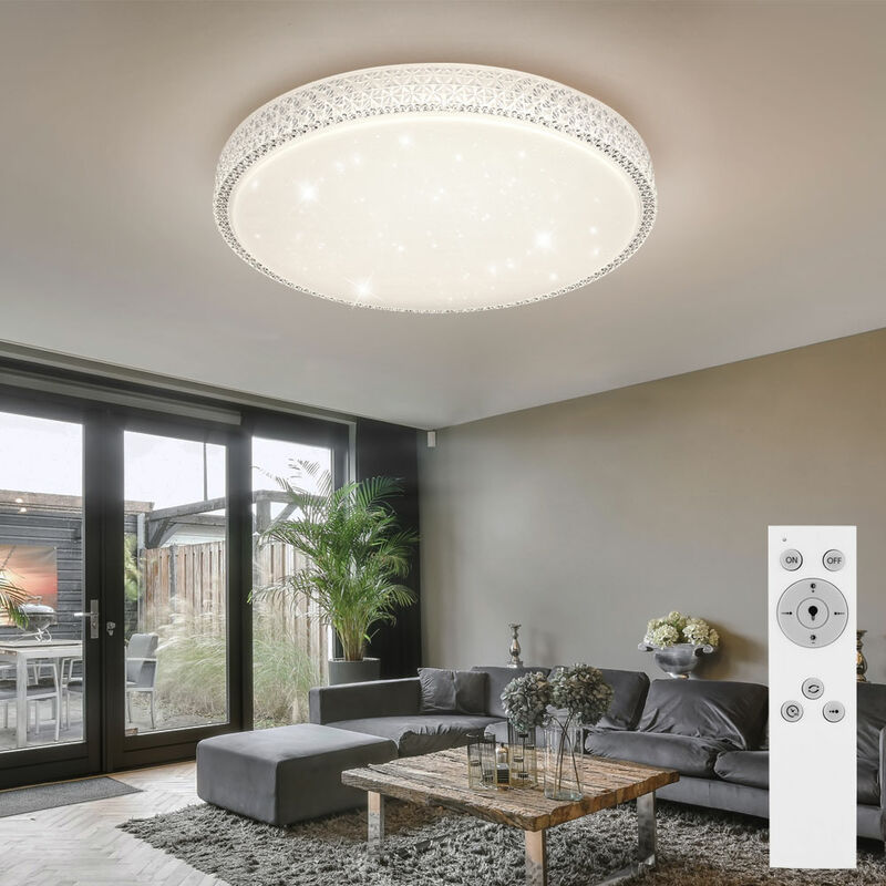 foto del prodotto plafoniera lampada da soffitto lampada da camera da letto soggiorno, effetto stella cct dimmerabile telecomando, cristalli in metallo bianco, 1x led