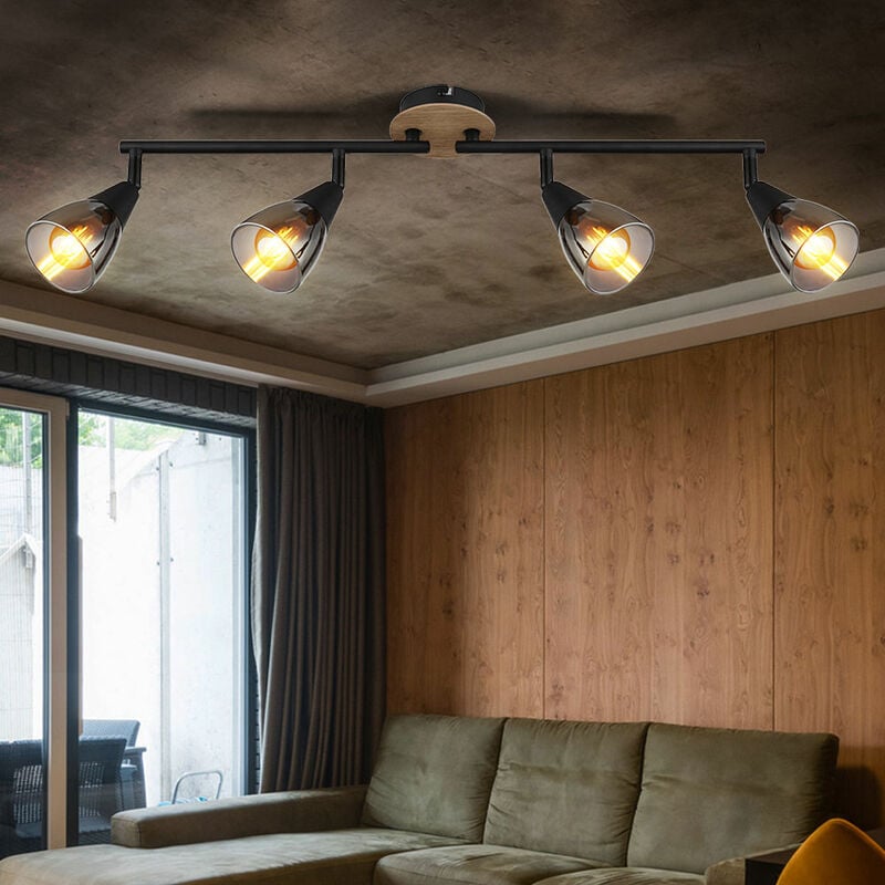 foto del prodotto plafoniera lampada da soffitto lampada da soggiorno lampada da sala da pranzo lampada da camera da letto, metallo nero legno marrone vetro color