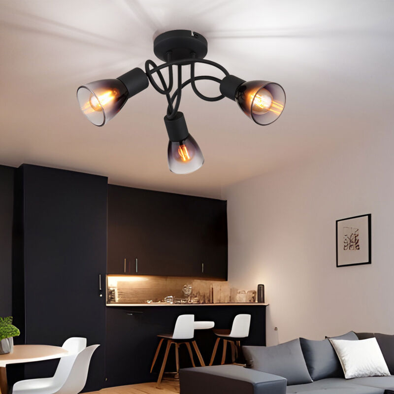 foto del prodotto plafoniera lampada da soffitto lampada soggiorno lampada sala da pranzo lampada camera da letto, metallo vetro fum , 3 lampadine e14, d 38 cm