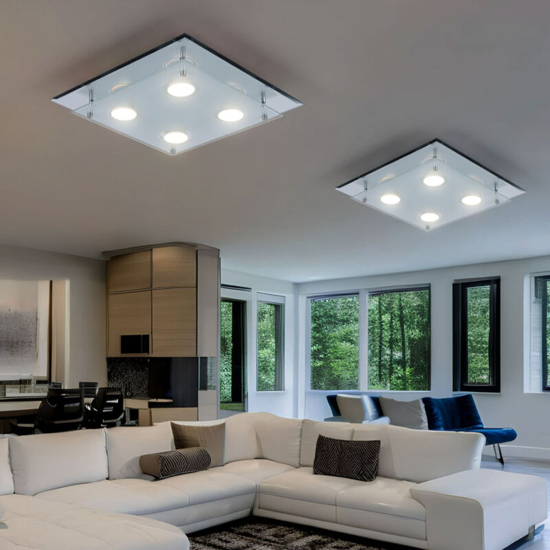 foto del prodotto plafoniera lampada da soffitto soggiorno camera da letto, 4 fiamme, vetro cromato trasparente, 4x led 3w 180lm 3000k, axlxp 8x34x34 cm, set di 2