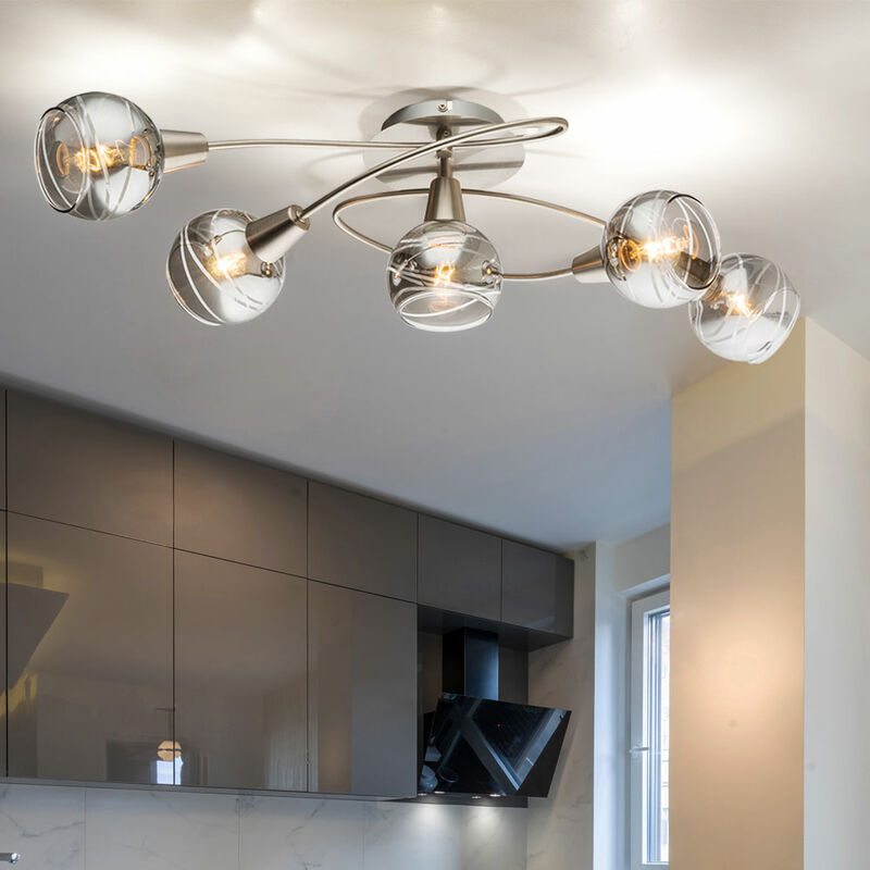foto del prodotto plafoniera lampada da soffitto soggiorno sala da pranzo lampada vetro led argento 5 lampadine, metallo, 5x 4w 4x 324 lm 3000k, lxpxh 62,5x37x21 cm