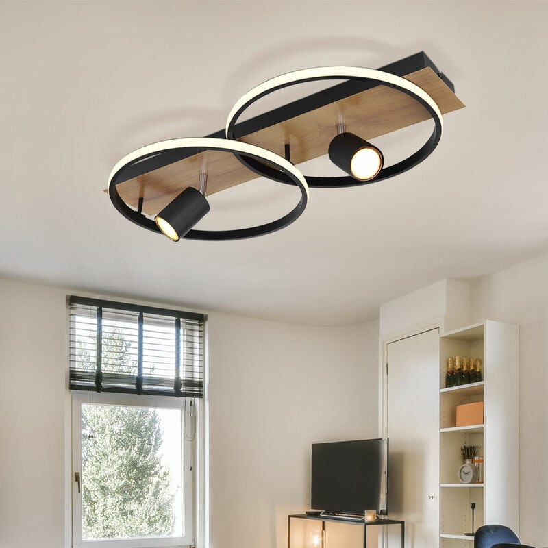 foto del prodotto plafoniera lampada da soffitto spot memory soggiorno aspetto legno chiaro, metallo plastica, 1x led, 2x gu10, lxlxh 62x32x16,5 cm