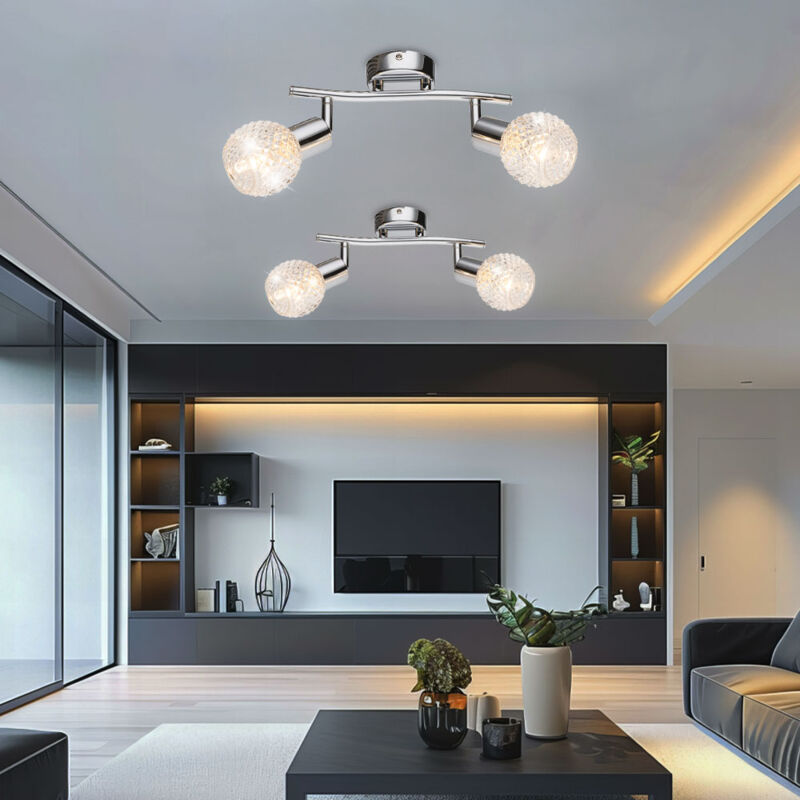 foto del prodotto plafoniera lampada da soggiorno regolabile faretto in vetro cromato lampada da soffitto 2 lampadine, 2x e14, lxh 25 x 19 cm, set da 2