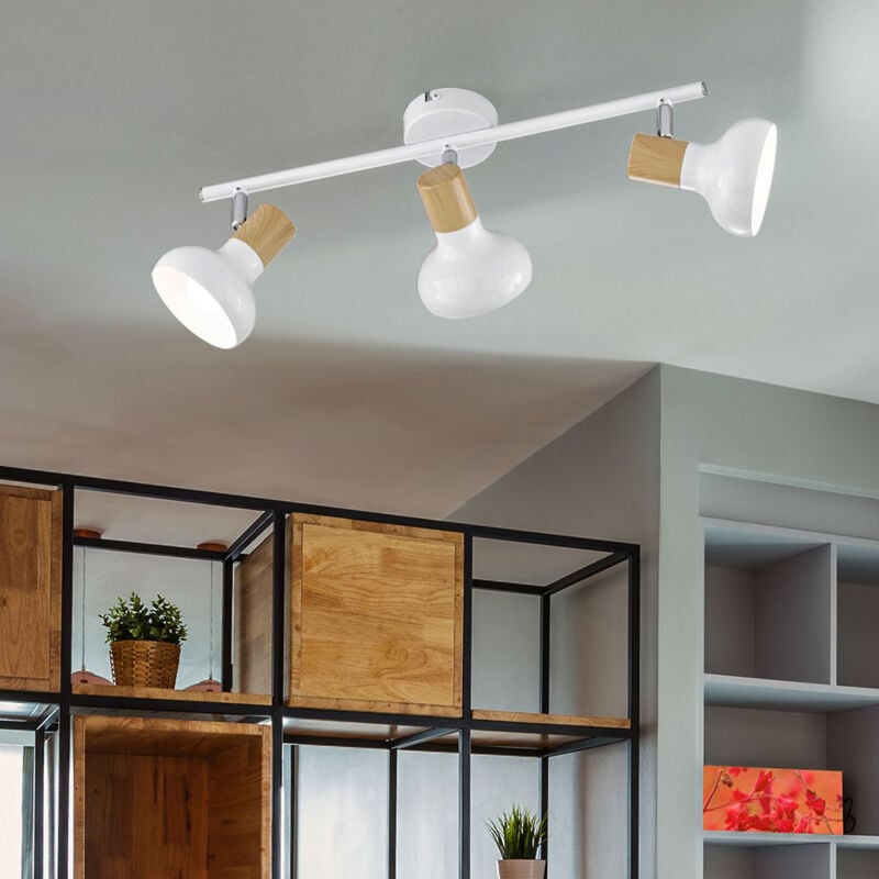foto del prodotto plafoniera lampada in legno 3 fiamme plafoniera bianca 3 faretti con punti orientabili, metallo legno, 3x e14, lxpxh 49x13x16 cm wofi 775503069000