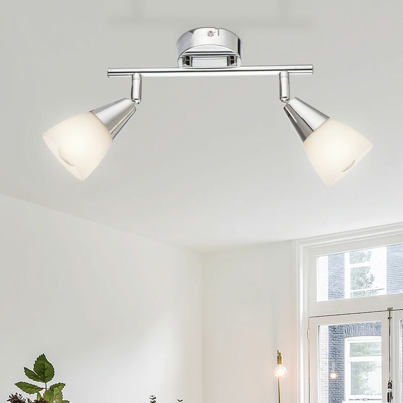 foto del prodotto plafoniera, lampada soggiorno, 2 fiamme, plafoniera, faretti, orientabile, vetro, metallo, 2 attacchi e27, lxpxh 25x8x15 cm