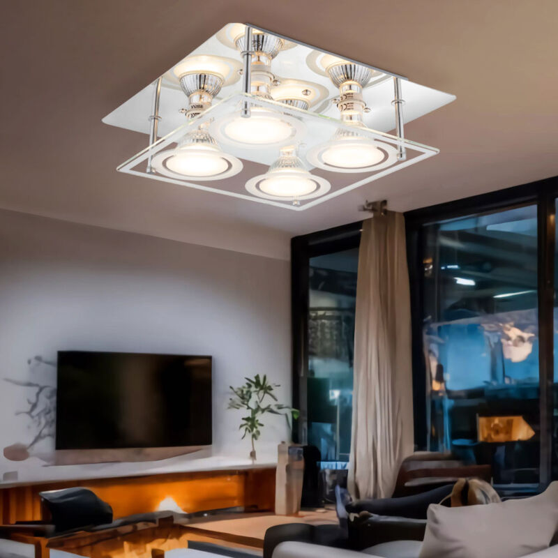 foto del prodotto plafoniera lampada soggiorno lampada sala pranzo plafoniera camera da letto lampada cucina luce, vetro cromato argento, 4 lampadine gu10, 3w 280lm