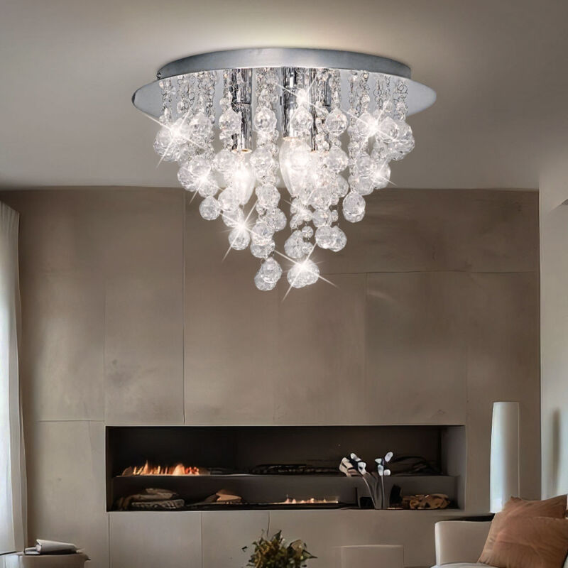 foto del prodotto plafoniera lampada soggiorno lampadario camera da letto plafoniera cristalli, metallo cromo argento, 3 lampadine e14, d 38 cm