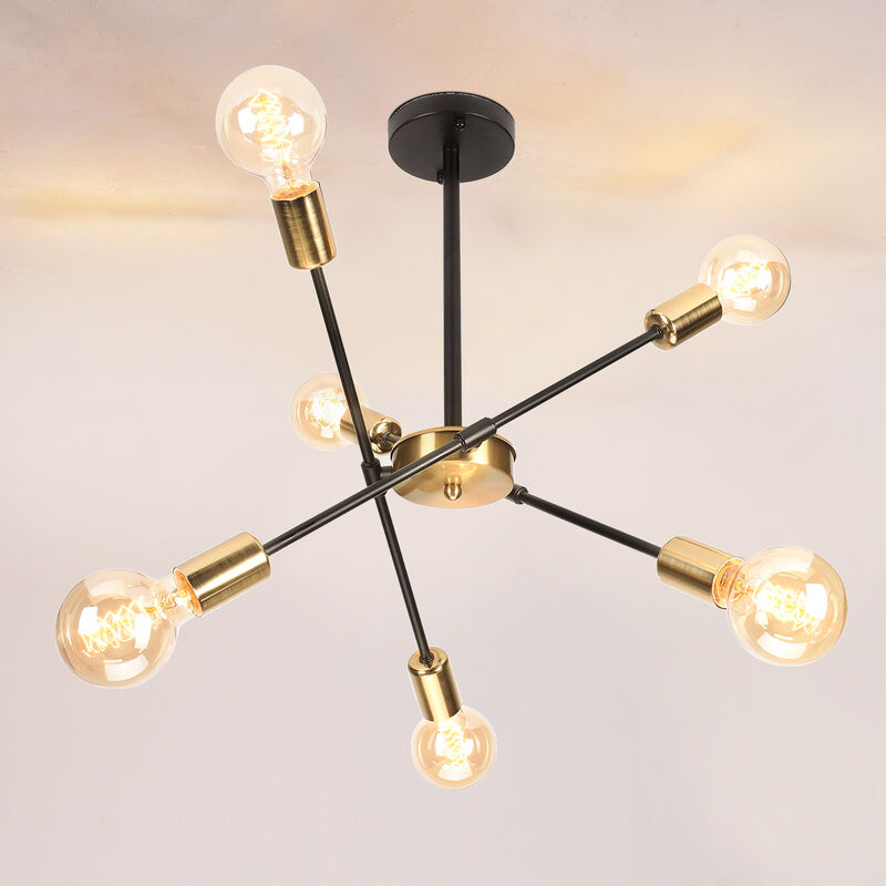 foto del prodotto plafoniera lampadario led 6x e27 lampada vintage retr illuminazione per sala da pranzo camera da letto nero e rame