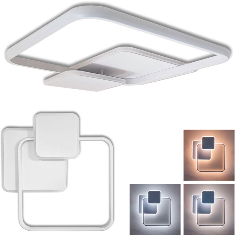 foto del prodotto plafoniera lampadario led da interno rotondo o quadrato 36w 39w 48w temperatura colore regolabile tra 3000k 4500k 6000k, design 3d con doppio cerchio