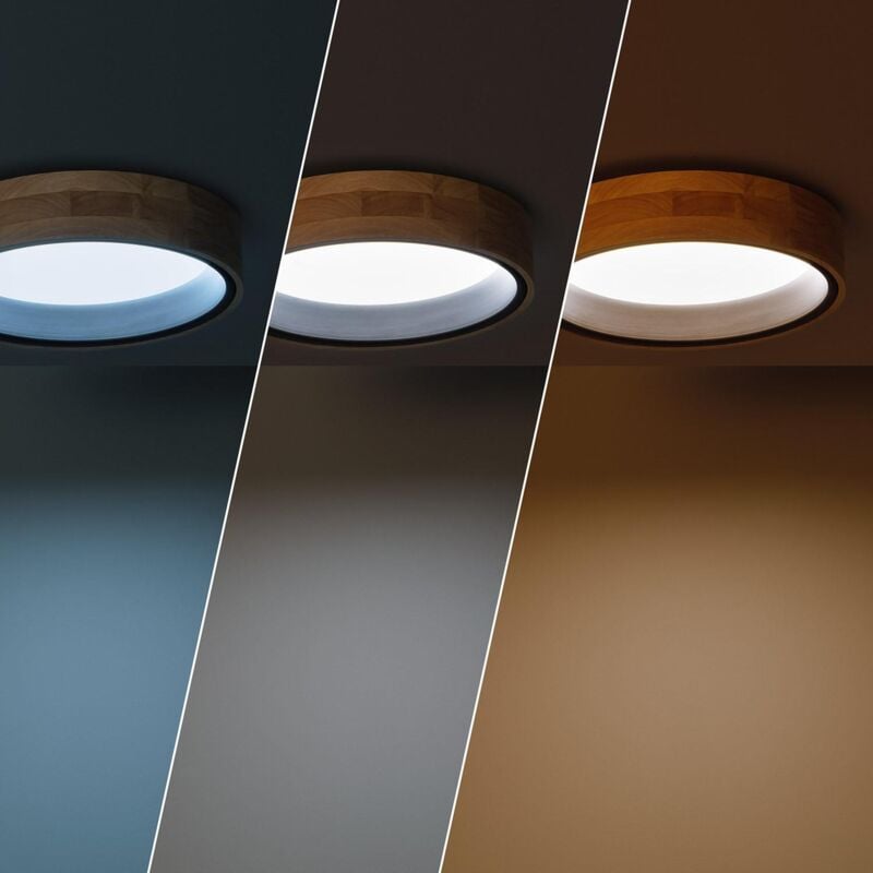 foto del prodotto plafoniera led 15w circolare legno 370 mm cct selezionabile dari nero