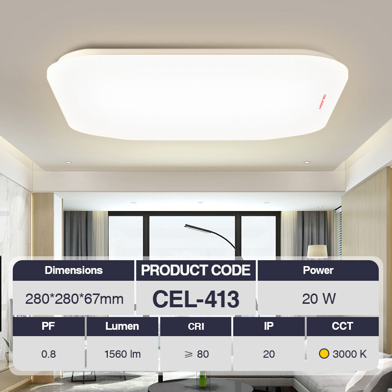 foto del prodotto plafoniera led 20w 3000k bianco ip20 1560lm cri 80 ugr 27 pf0.8 garanzia 3anni 280mmx280mmxh67mm kosoom