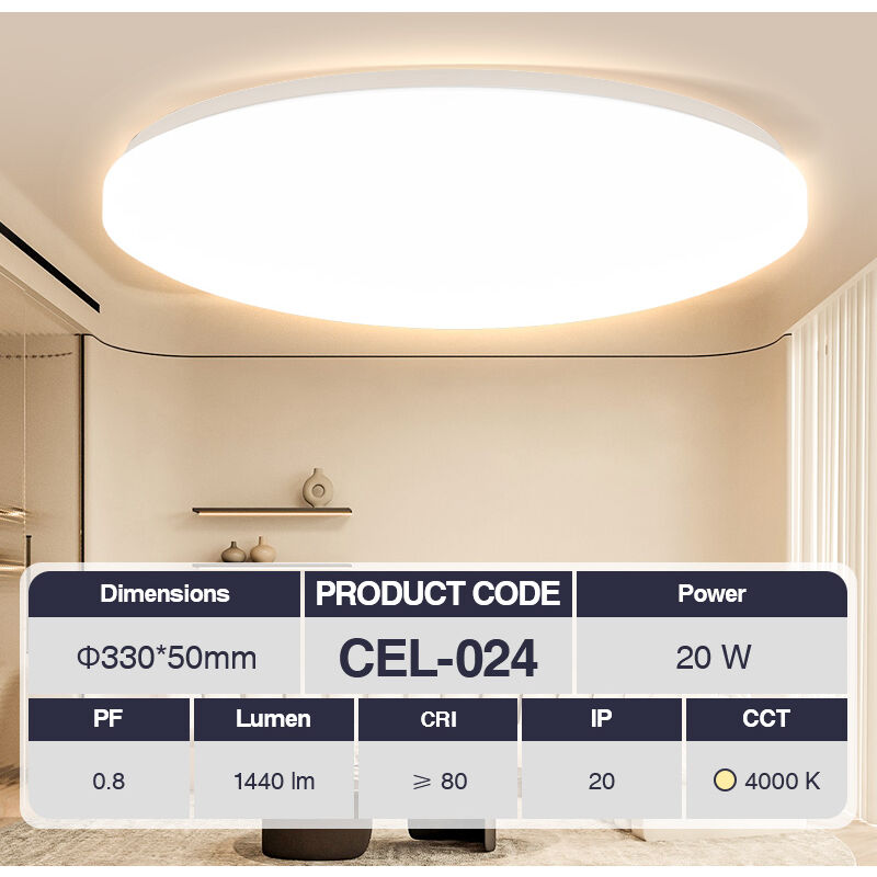 foto del prodotto plafoniera led 20w 4000k bianco ip20 1440lm cri 80 ugr 27 pf0.8 garanzia 3anni 330mm 50mm kosoom