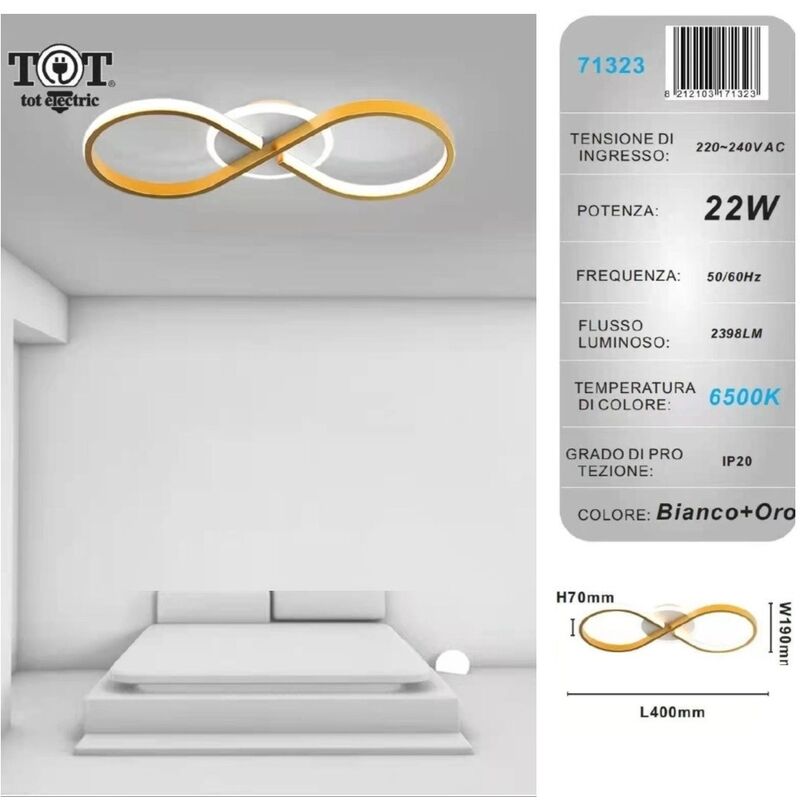 foto del prodotto plafoniera led 22w intrecciato infinito oro lampada da soffitto design moderno luce per camera soggiorno cucina bianco freddo