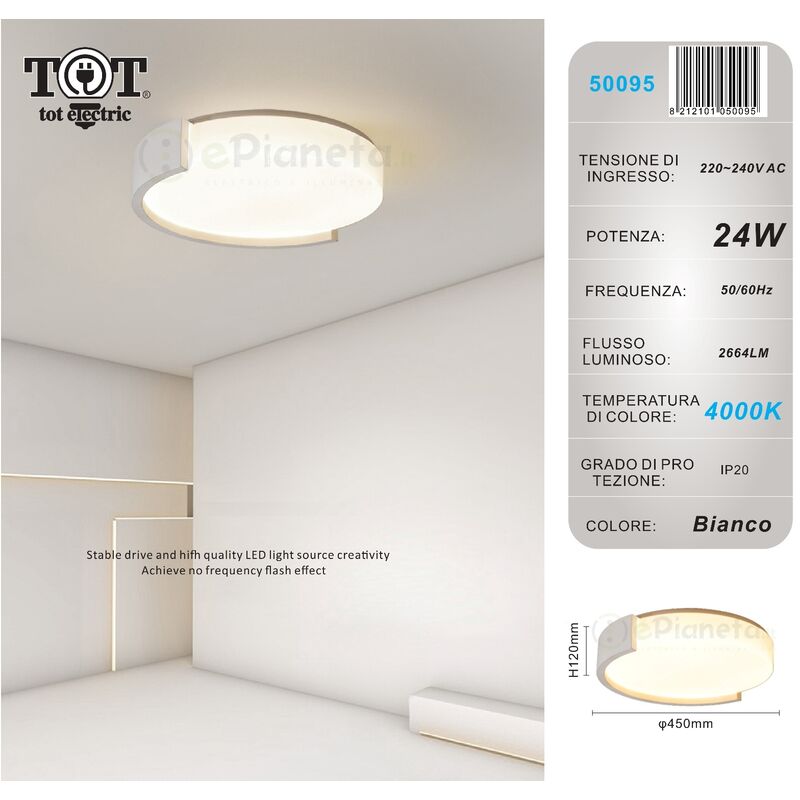 foto del prodotto plafoniera led 24w cerchio bianco oro design moderno lampadario da soffitto tonda luce fredda naturale bianco luce naturale