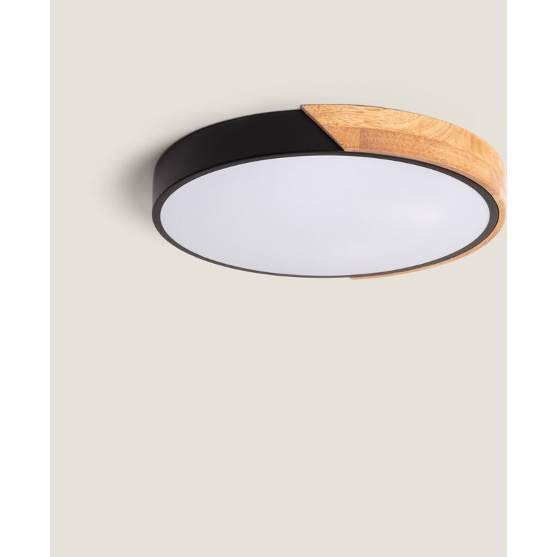 foto del prodotto plafoniera led 24w circolare legno cct selezionabile 418 mm semi dari nero