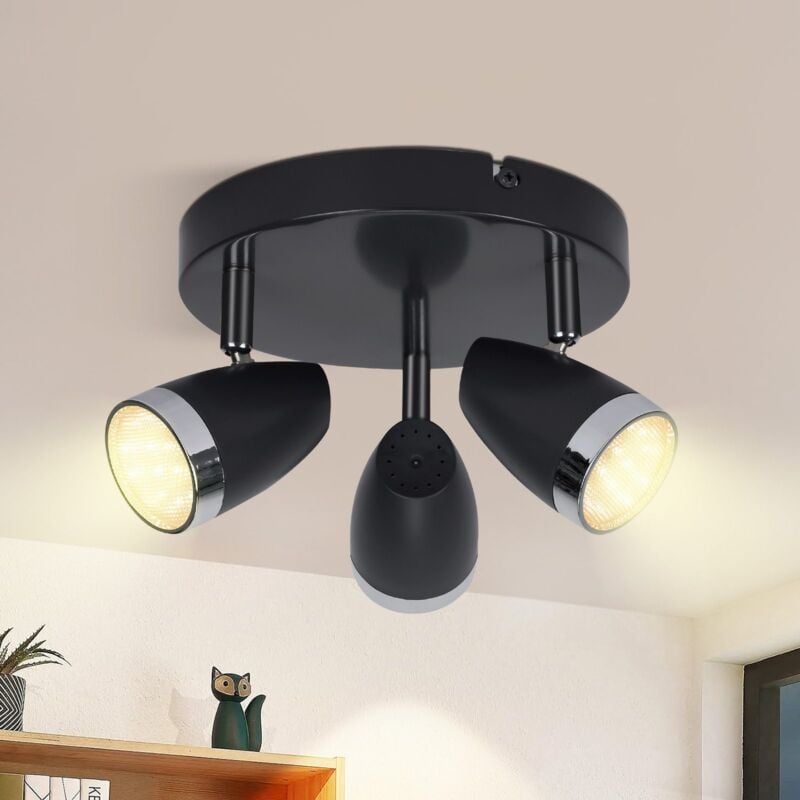 foto del prodotto plafoniera led 3 faretti da soffitto led grigio moderno rotondo 3 lampadine nero bianco caldo 3000 k orientabile 350 12 w per corridoio cucina