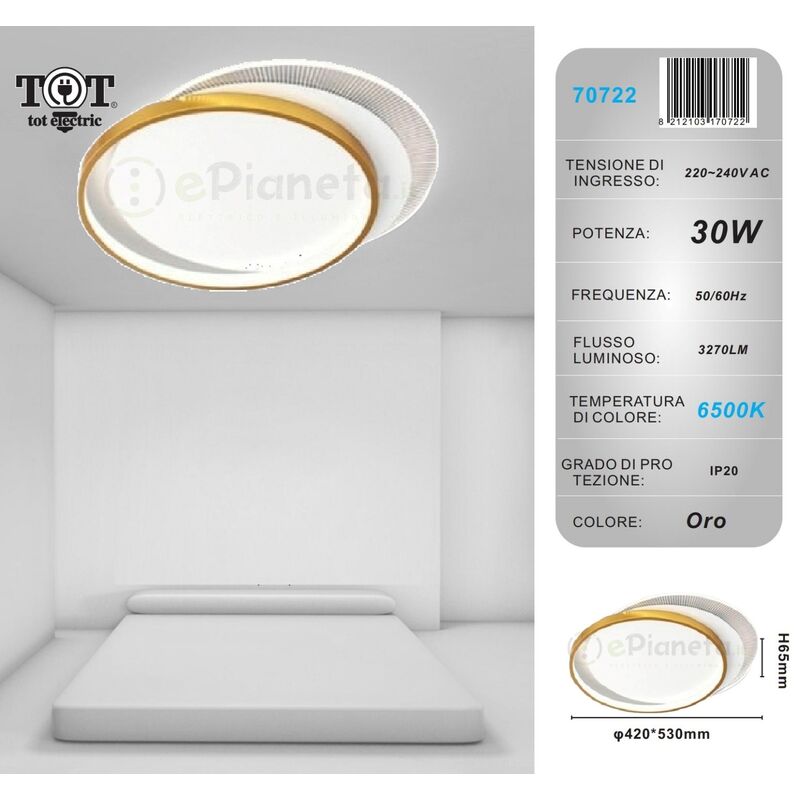 foto del prodotto plafoniera led 30w cerchio oro lampadario da soffitto design moderno tondo luce bianco naturale bianco freddo