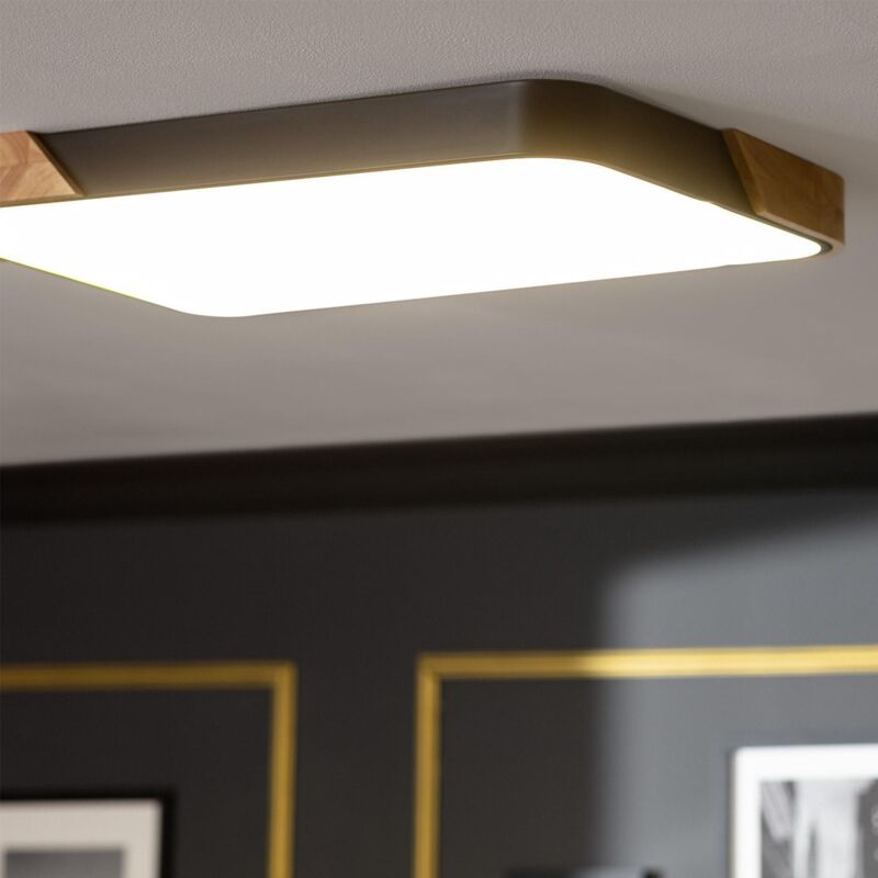 foto del prodotto plafoniera led 30w rettangolare legno e metallo 625x425 mm cct selezionabile semi dari nero