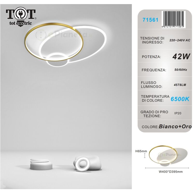 foto del prodotto plafoniera led 42w cerchio oro design moderno lampadario soffitto tonda luce bianco naturale bianco freddo