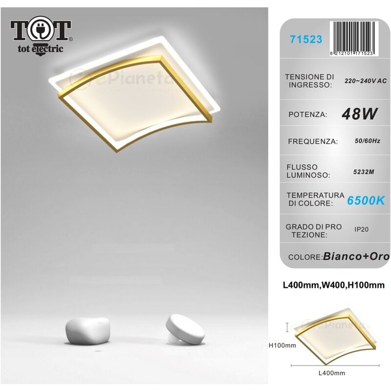 foto del prodotto plafoniera led 48w quadrato bianco oro design moderno lampadario da soffitto luce fredda naturale bianco freddo