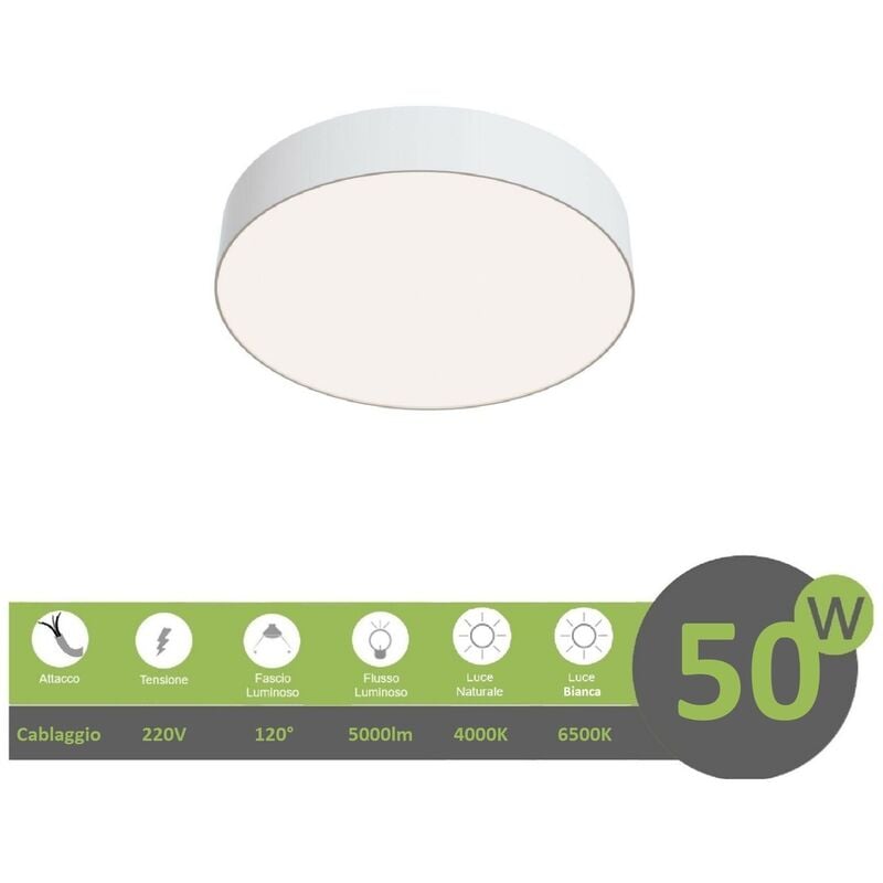 foto del prodotto plafoniera led 50w tonda bianco design moderno pannello lampada da soffitto circolare a cerchio rotonda luce fredda naturale naturale