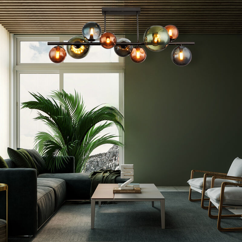 foto del prodotto plafoniera led 9 fiamme lampada da soffitto sfere di vetro sfere luminose sala da pranzo, bronzo verde petrolio, 9x 3,5w 350lm bianco caldo, lxpxh