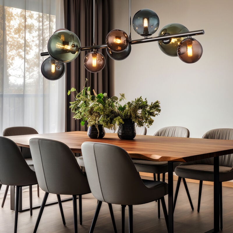 foto del prodotto plafoniera led 9 fiamme plafoniera sfere di vetro sfere luminose sala da pranzo, bronzo verde petrolio, 9x 3,5w 350lm bianco caldo, lxpxh 87x30x38 cm