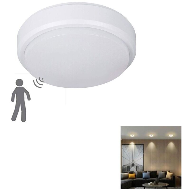 foto del prodotto plafoniera led 9w dome tondo circolare sensore movimento ip56 bianco 3000k 1545