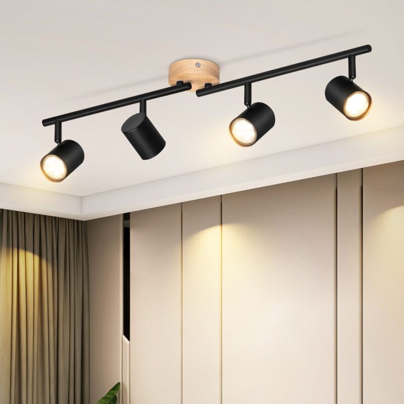 foto del prodotto plafoniera led a 4 fiamme lampada da soffitto gu10 nera faretto girevole applique da parete in legno faretto da parete per soggiorno camera da