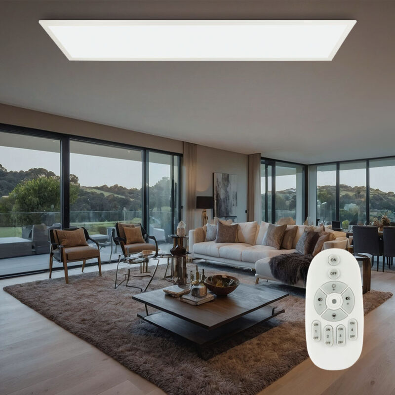 foto del prodotto plafoniera led a pannello da superficie dimmerabile con telecomando lampada da soffitto bianca, 40w 3200lm bianco caldobianco freddo, lxh 120 x 5,3 cm
