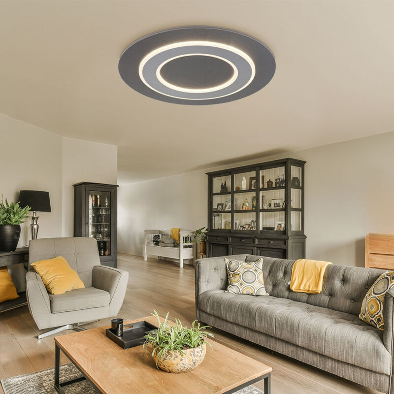foto del prodotto plafoniera led antracite opale lampada da soffitto legno grigio soggiorno luce soffitto, metallo acrilico, 40w 1120lm bianco caldo, dxh 48x4,6 cm