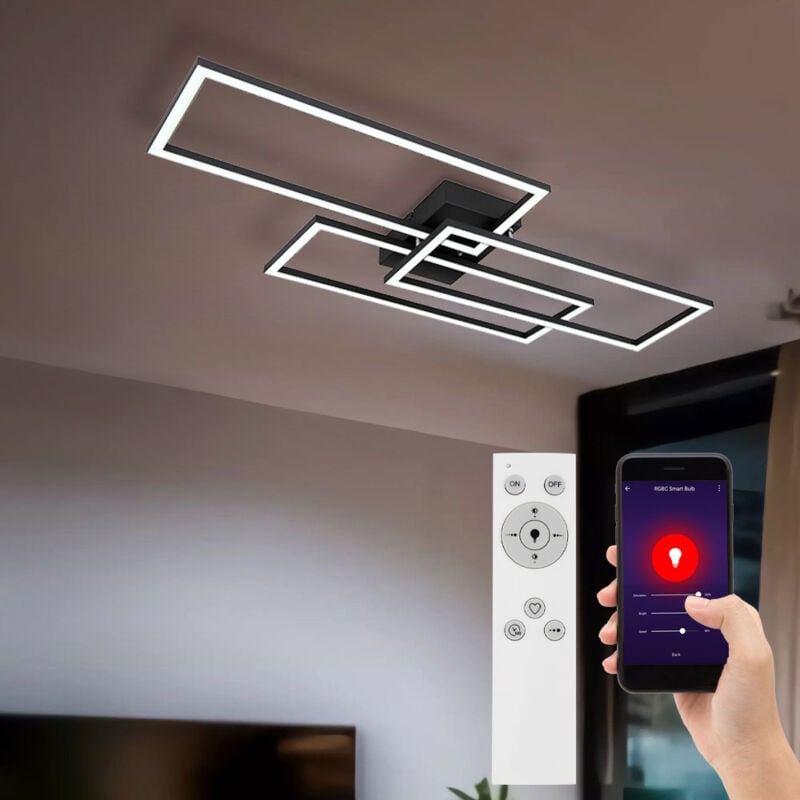 foto del prodotto plafoniera led camera da letto luce dimmerabile telecomando luce intelligente, app e controllo vocale, opale nero, 58w 4300lm bianco caldo bianco